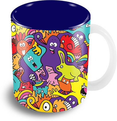 

The Crazy Me Monsters Colorful Faces Mixed Pattern Coffee Ceramic Mug(325 ml), Multicolor