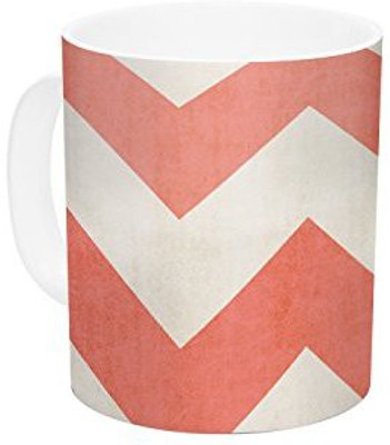 

Kess InHouse InHouse Ann Barnes Vintage Coral Orange Chevron Ceramic Coffee, 11 oz, Multicolor Ceramic Mug(60 ml)