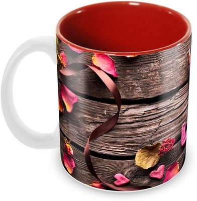 

Tuelip Beautiful Love Printed inside Red for Tea And Coffee Ceramic Mug(350 ml), Multicolor