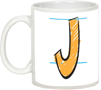 

AllUPrints Colorful Handwritten Alphabet Letters "J" Ceramic Mug(325 ml), White