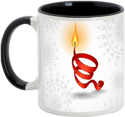 

AllUPrints Gifts For Diwali - Enjoy The Festival Of Light Ceramic Mug(325 ml), Black