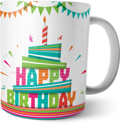 Chiraiyaa Happy Birthday Ceramic Mug(300 ml), Multicolor