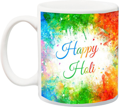 

ME&YOU Gift for Holi;Happy Holee All mix rang colorfull 3D printed Ceramic Mug(325 ml), Multicolor