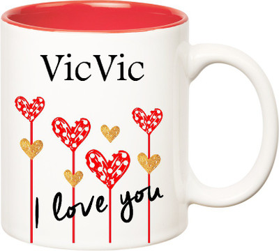 Huppme I Love You Vicvic Inner Red (350 ml) Ceramic Mug(350 ml), Red;white
