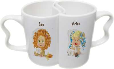 

Ucard Leo and Aries Zodiac Sign Couple Bone China, Ceramic, Porcelain Mug(325 ml), Multicolor
