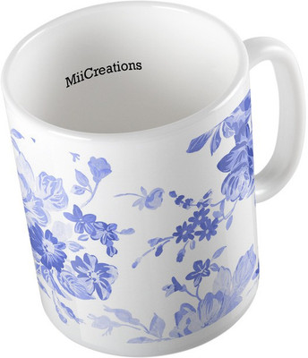 

MiiCreations Printed Blue Flower Pattern Ceramic Mug(325 ml), Multicolor