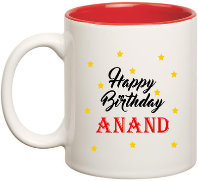 

HuppmeGift Happy Birthday Anand Inner Red Ceramic (350ml) Ceramic Mug(350 ml), Red;white