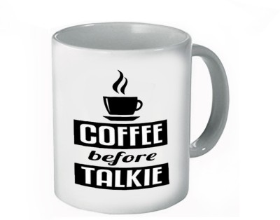 

My Bestow Talkie White Plain Coffee Ceramic Mug(320 ml), Multicolor