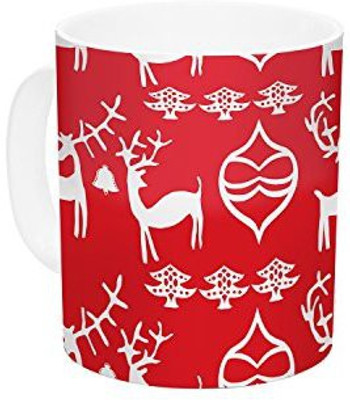 

Kess InHouse InHouse Miranda Mol Antler Fun Red Holiday Ceramic Coffee, 11 oz, Multicolor Ceramic Mug(60 ml)