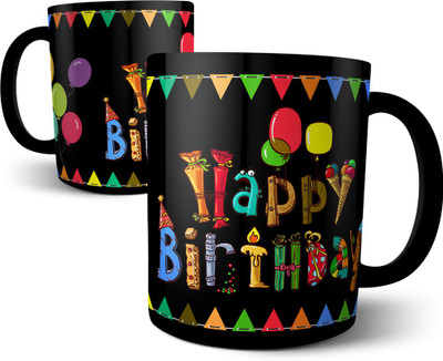 

Chiraiyaa Happy Birthday - Baloons Colorful characters black mug Ceramic Mug(300 ml), Multicolor