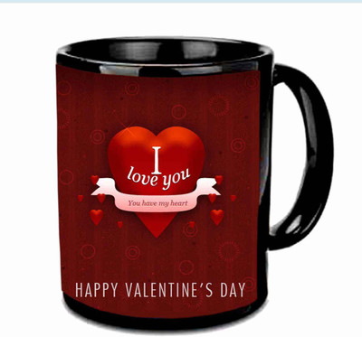 

Raj Laxmi Love you heart valentine black Ceramic Mug(350 ml)
