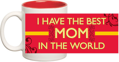 

Huppme Best Mom Inner Red Ceramic Mug(350 ml), Red;white