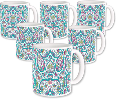 

Heyworlds Gifts for Flower Design set of six 18 Ceramic Mug(325 ml, Pack of 6), Multicolor