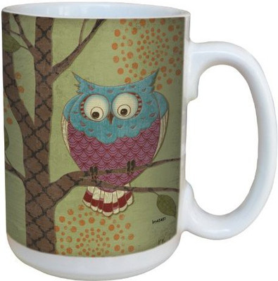 

Tree-Free Greetings Greetings lm43431 Whimsical Owl on Green by Paul Brent Ceramic with Full-Sized Handle, 15-Ounce Ceramic Mug(60 ml), Multicolor