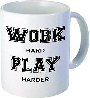 

Rikki Knight Knight Work Hard Play Harder Ceramic Coffee Cups, 11 oz, White Ceramic Mug(60 ml), Multicolor