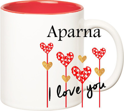 

Huppme I Love You Aparna Inner Red (350 ml) Ceramic Mug(350 ml), Red;white