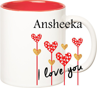 

Huppme I Love You Ansheeka Inner Red (350 ml) Ceramic Mug(350 ml), Red;white