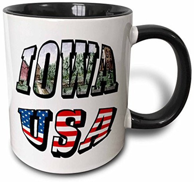 

3dRose mug_55430_4 State Map and Picture Text of Iowa Two Tone Black, 11 oz, Black/White Ceramic Mug(60 ml), Multicolor