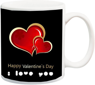 

ME&YOU Valentine's Gift ; Red Heart In Black Background Printed Ceramic Mug(325 ml), Multicolor