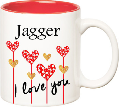 

Huppme I Love You Jagger Inner Red (350 ml) Ceramic Mug(350 ml), Red;white