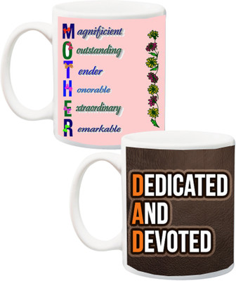 

ME&YOU Gift for Parents/Father/Daddy/Mummy/Mum On Anniversary;Mother And Dad Printed Ceramic Mug(325 ml, Pack of 2), Multicolor