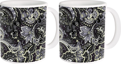 

Heyworlds gifts for flower design 50 Ceramic Mug(325 ml, Pack of 2), Multicolor