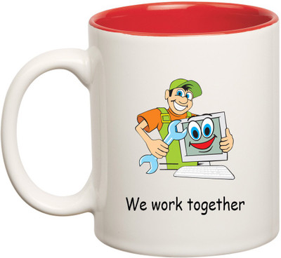 

HuppmeGift Computer Inner Red Ceramic Mug(350 ml), Red;white