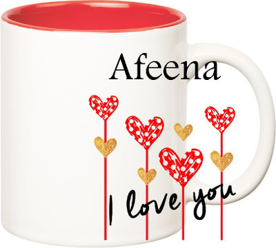 

Huppme I Love You Afeena Inner Red (350 ml) Ceramic Mug(350 ml), Red;white