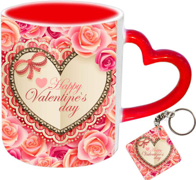 

Raj Laxmi roses frame keyring red handle valentine Ceramic Mug(350 ml)