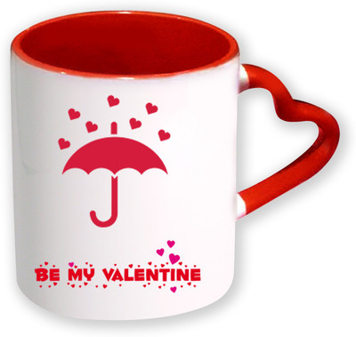 

Heyworlds Be MyHappy Valentine Day Gifts Heart Shape Red Color with Handle Ceramic Mug(325 ml), Multicolor