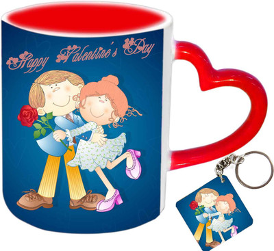 

Raj Laxmi hugging couple keyring red handle valentine Ceramic Mug(350 ml)