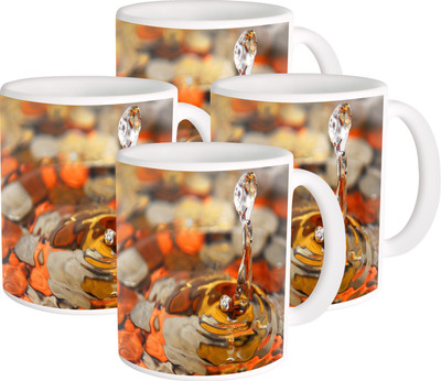 

Heyworlds water design 02 Ceramic Mug(325 ml, Pack of 4), Multicolor