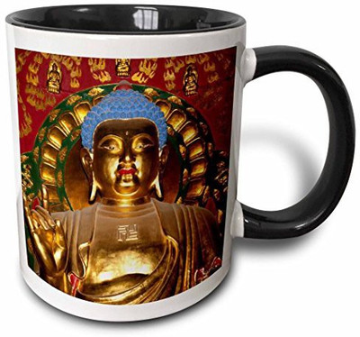 

3dRose mug_45920_4 A Golden Buddha, Shaolin Temple, Birthplace of Kung Fu, Song Shan, Near Zhengzhou, Dengfeng, China Two Tone Black, 11 oz, Black/White Ceramic Mug(60 ml), Multicolor