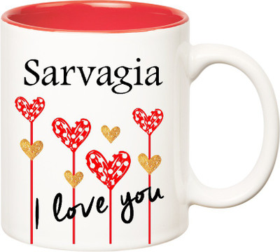 

Huppme I Love You Sarvagia Inner Red (350 ml) Ceramic Mug(350 ml), Red;white
