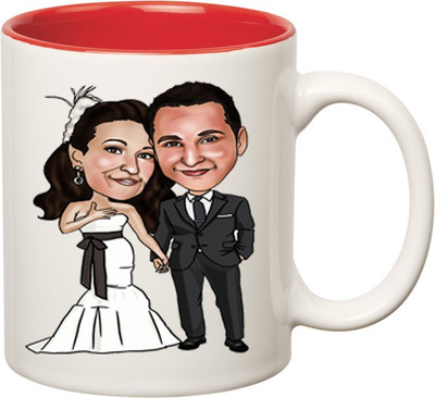 

Huppme Happy Wedding Inner Red Ceramic Mug(350 ml), Red;white