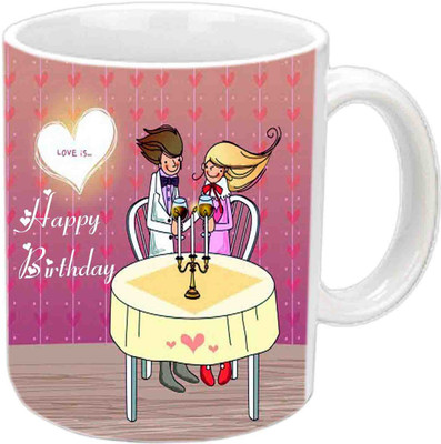 Raj Laxmi Happy B'day With Candles White Ceramic Mug(3.5 ml)