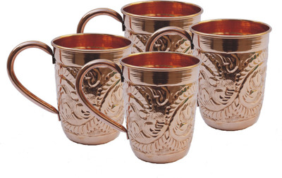 

Veda Home & Lifestyle Copper Embossed Set Copper Mug(1600 ml, Pack of 4), Brown