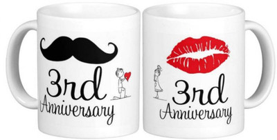 

ME&YOU Gift for Husband/Wife/Boyfriend/Girlfriend/Couples On Anniversary;3rd Anni Habby And Wifey Printed Ceramic Mug(650 ml, Pack of 2), Multicolor