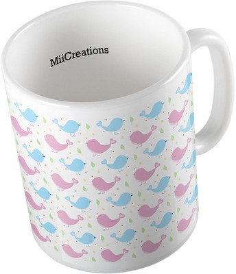 

MiiCreations Printed Colorful Birds Ceramic Mug(325 ml), Multicolor