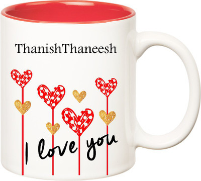 Huppme I Love You Thanishthaneesh Inner Red (350 ml) Ceramic Mug(350 ml), Red;white