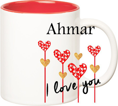 

Huppme I Love You Ahmar Inner Red (350 ml) Ceramic Mug(350 ml), Red;white