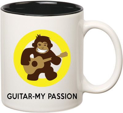 

HuppmeGift Guitar Inner Black Ceramic Mug(350 ml), Black;white