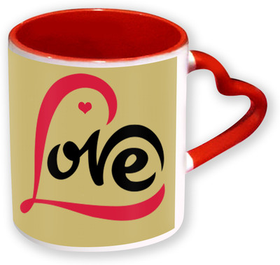 

Heyworlds Love Happy Valentine Day Gifts Heart Shape Red Color with Handle Ceramic Mug(325 ml), Multicolor