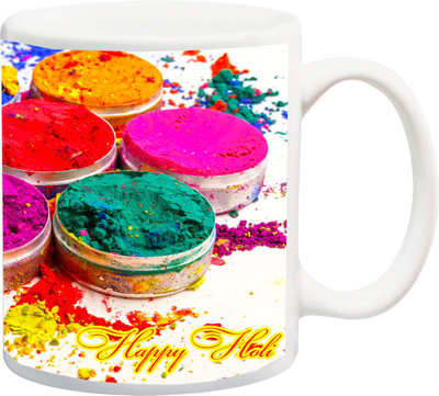 

ME&YOU Gift for Holi; Colorful Holy 3D Printed Ceramic Mug(325 ml), Multicolor