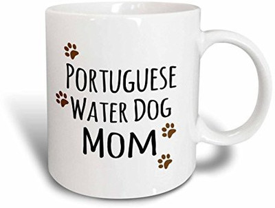 

3dRose Portuguese Water Dog Mom Doggie By Breed Muddy Brown Paw Print Doggy Lover Proud Mama Pet Owner Ceramic, 15 oz, White Ceramic Mug(60 ml)