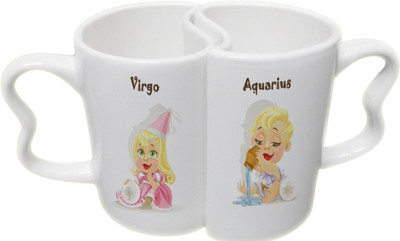 

Ucard Virgo and Aquarius Zodiac Sign Couple Bone China, Ceramic, Porcelain Mug(325 ml), Multicolor