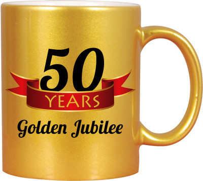 

HuppmeGift 50 Year Golden Jubilee Golden Ceramic Mug(350 ml), Gold
