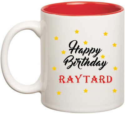 

Huppme Happy Birthday Raytard Inner Red Ceramic Mug(350 ml), Red;white