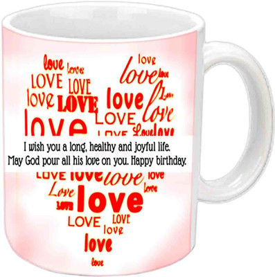 Raj Laxmi Love Theme Happy B'day White Ceramic Ceramic Mug(3.5 ml)