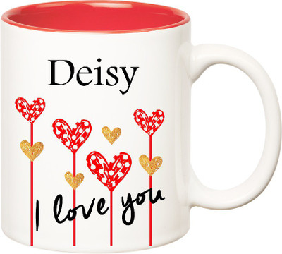 

Huppme I Love You Deisy Inner Red (350 ml) Ceramic Mug(350 ml), Red;white